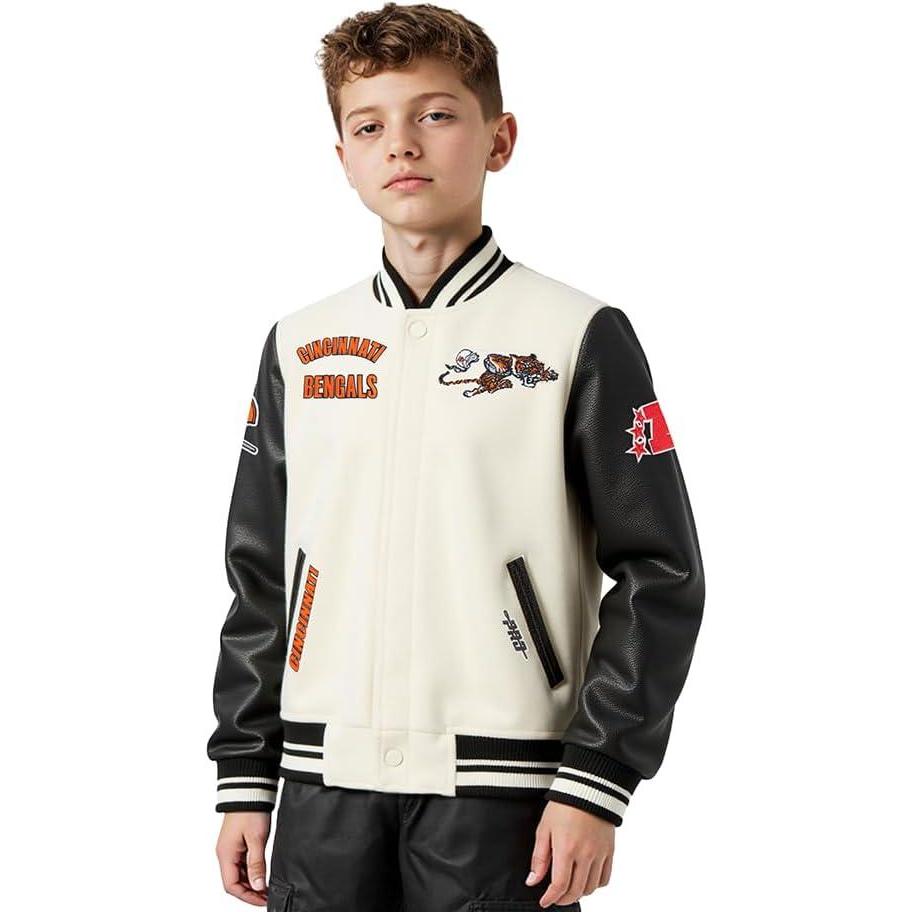 imagePro Standard Little Boys NFL Retro Classics Varsity JacketEggshell Black