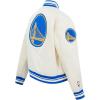 Pro Standard NBA womens Womens Nba Retro Classics Satin Jacket(Eggshell/Royal Blue)