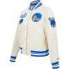 Pro Standard NBA womens Womens Nba Retro Classics Satin Jacket(Eggshell/Royal Blue)