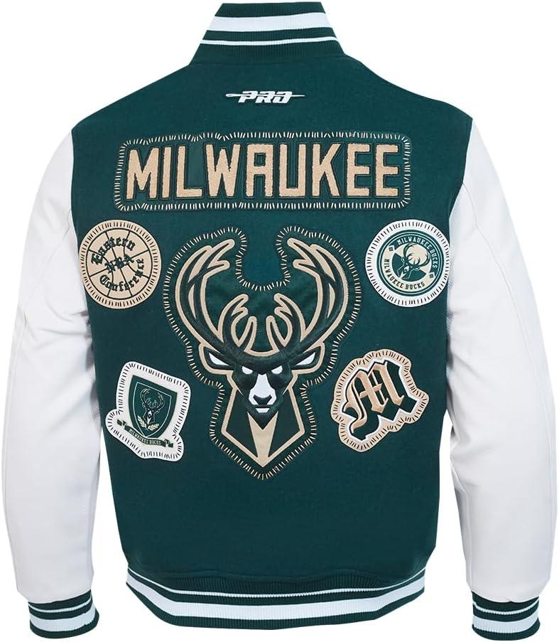 imagePRO STANDARD Mens NBA Diy Pick Stitch Varsity JacketForest GreenWhite