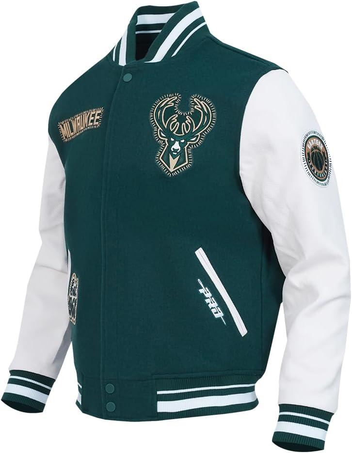 imagePRO STANDARD Mens NBA Diy Pick Stitch Varsity JacketForest GreenWhite