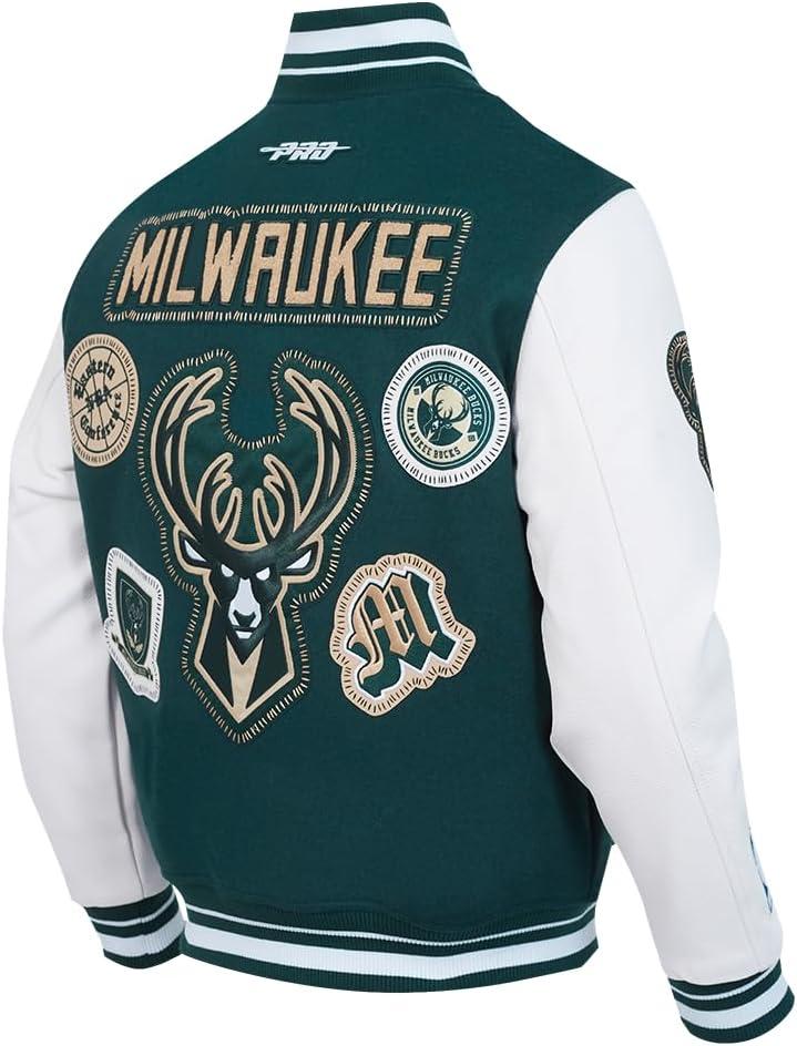 imagePRO STANDARD Mens NBA Diy Pick Stitch Varsity JacketForest GreenWhite