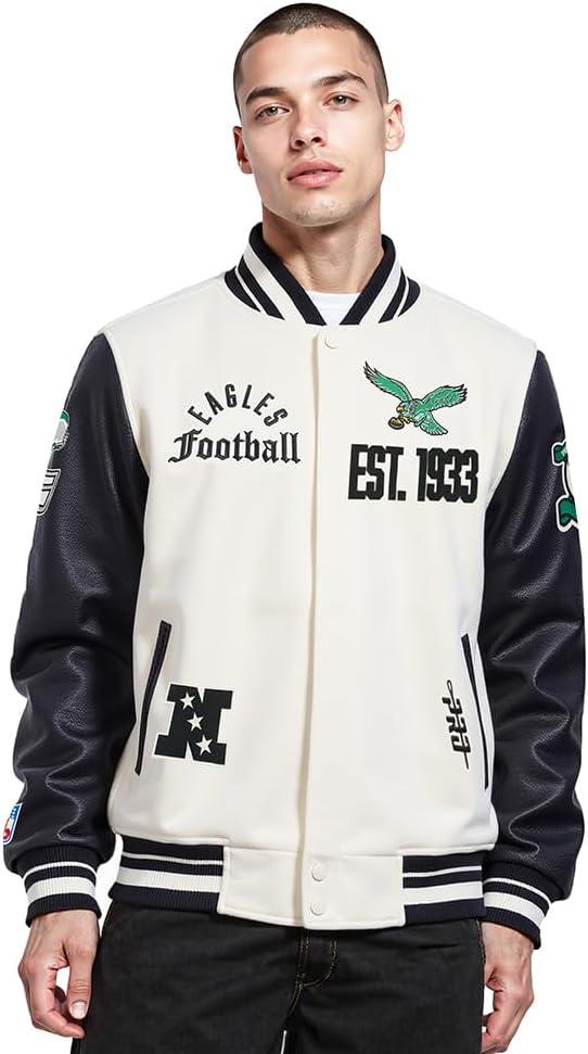 imagePro Standard Mens NFL Modern Originals Varsity JacketEggshell Black