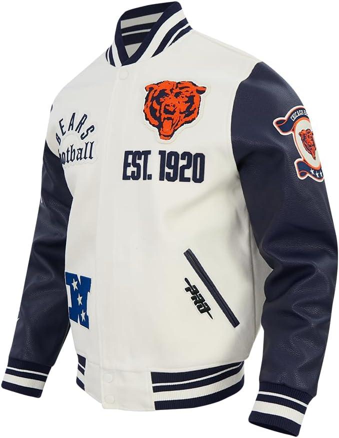 imagePro Standard Mens NFL Modern Originals Varsity JacketEggshell Midnight Navy