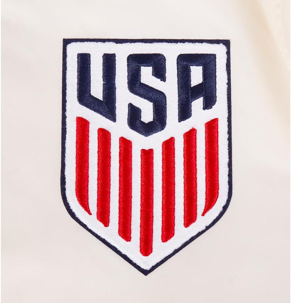 imagePro Standard Mens USSF Classic Chenille Ribbed Satin JacketEggshell Red
