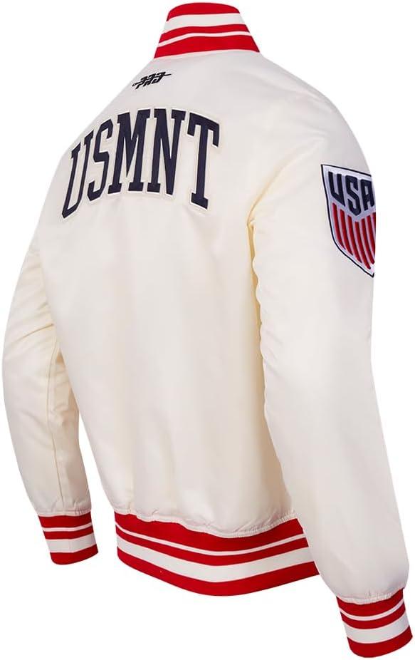 imagePro Standard Mens USSF Classic Chenille Ribbed Satin JacketEggshell Red
