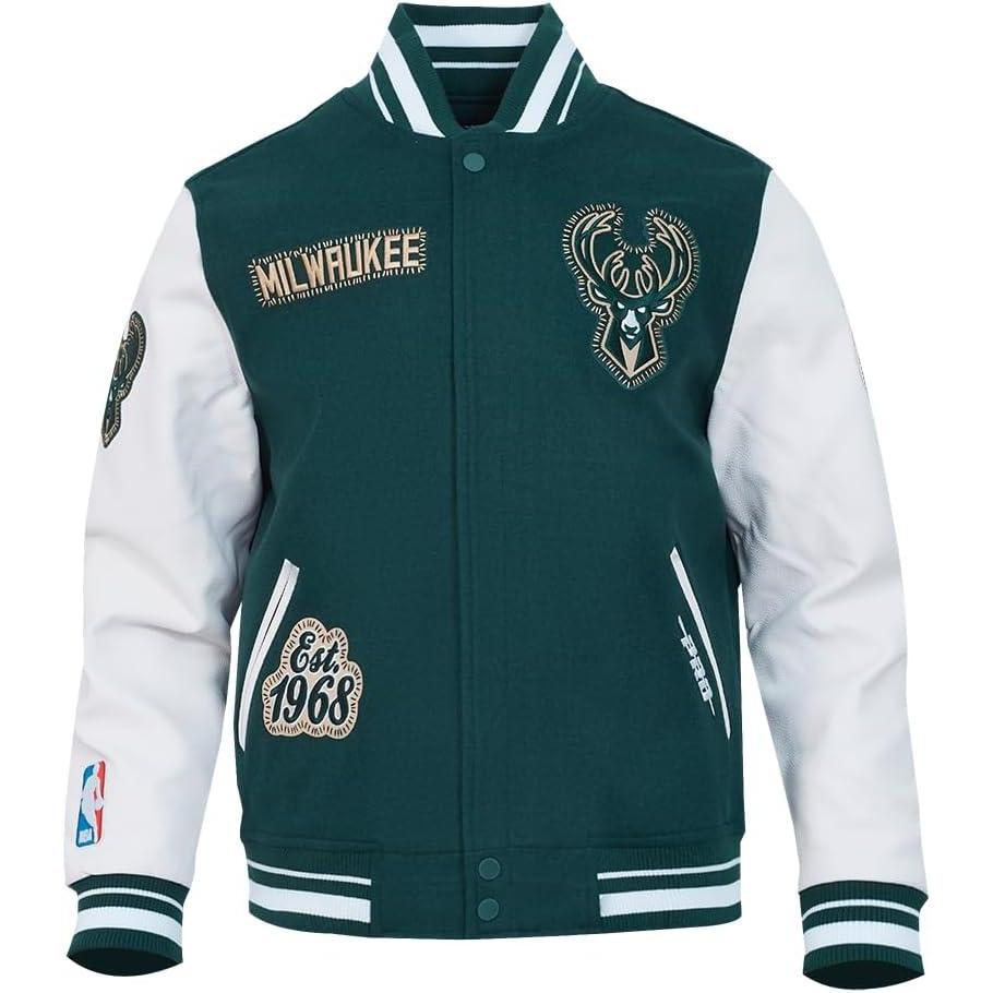 imagePRO STANDARD Mens NBA Diy Pick Stitch Varsity JacketForest GreenWhite
