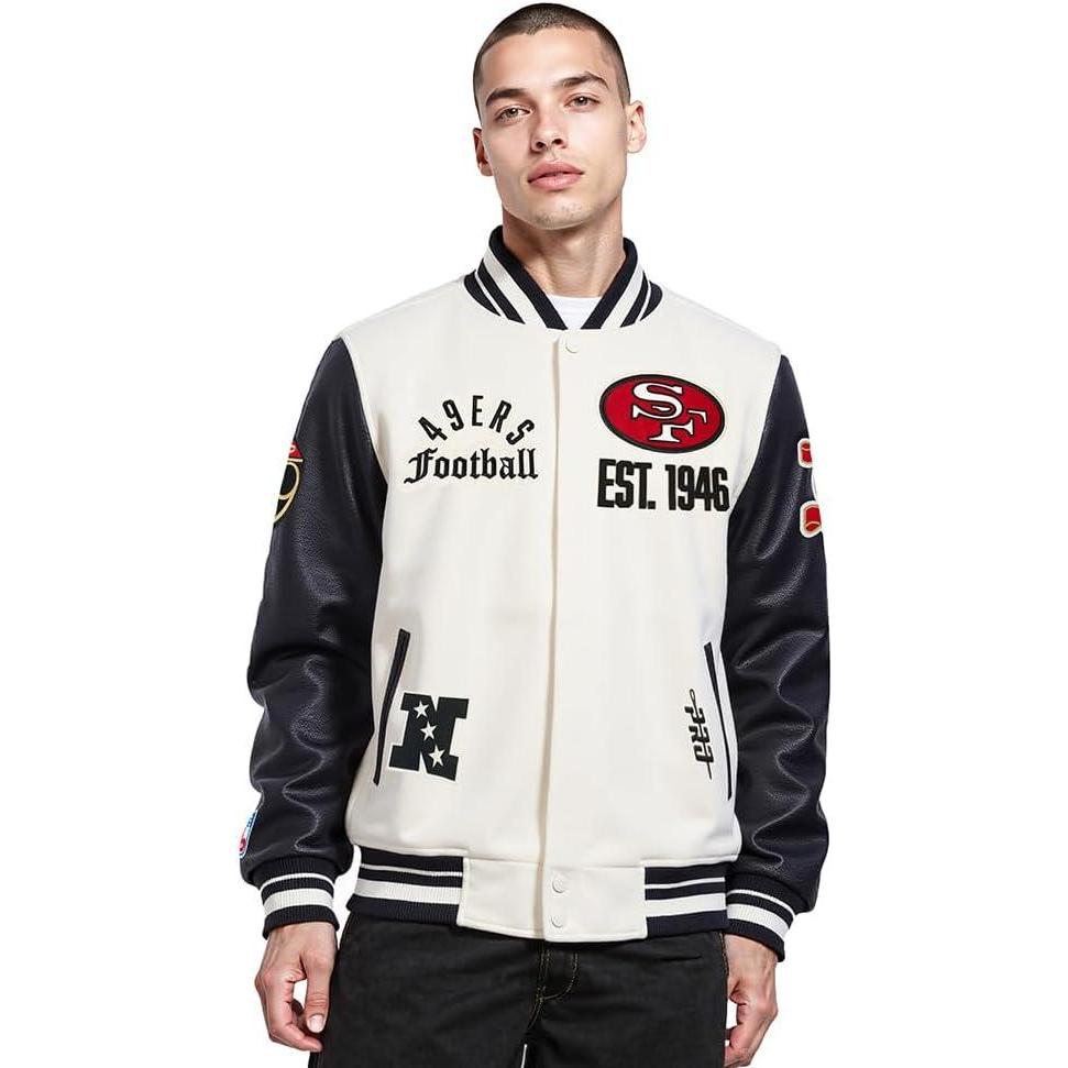 imagePro Standard Mens NFL Modern Originals Varsity JacketEggshell Black