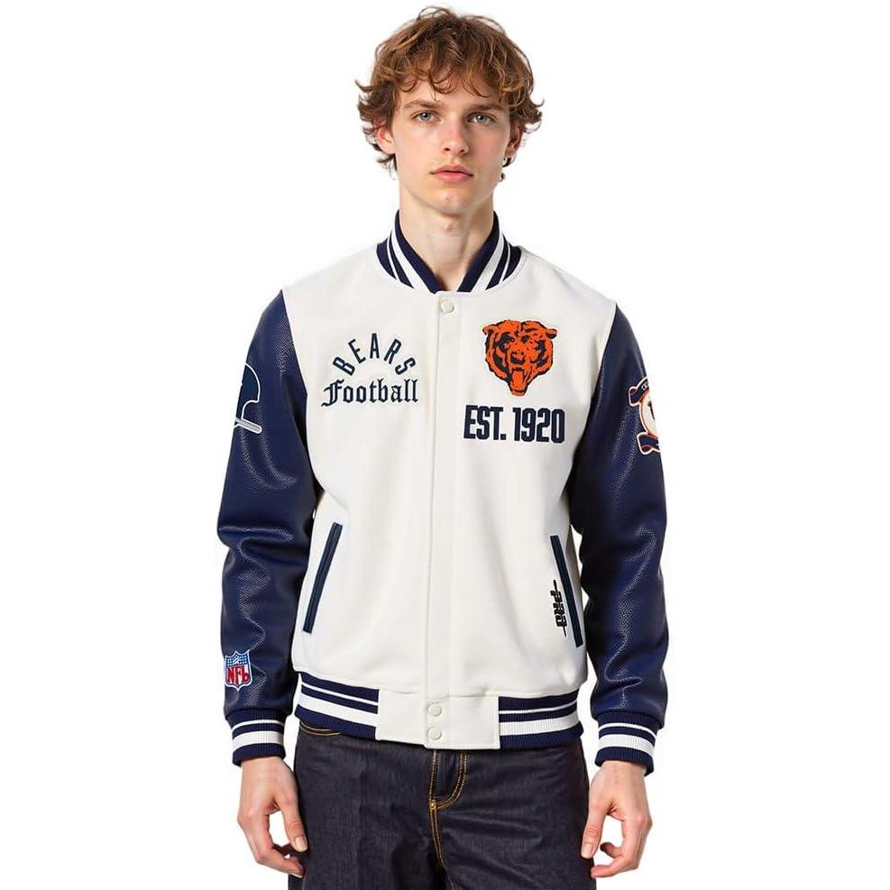 imagePro Standard Mens NFL Modern Originals Varsity JacketEggshell Midnight Navy