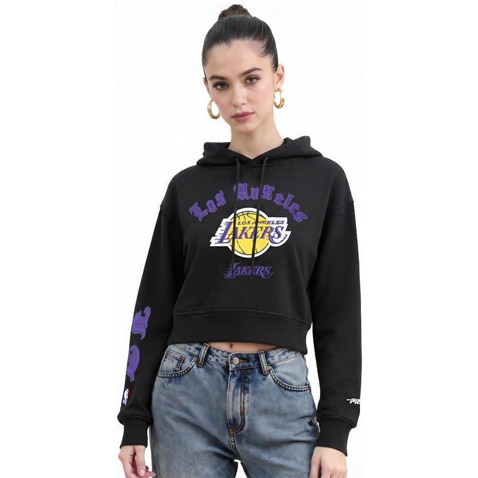 imagePro Standard NBA womens Womens Nba Old English Brushed Back French Terry Cropped Pullover HoodieBlack