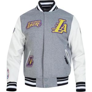 PRO STANDARD Mens NBA Diy Pick Stitch Varsity Jacket(Heather Grey/White/Black)