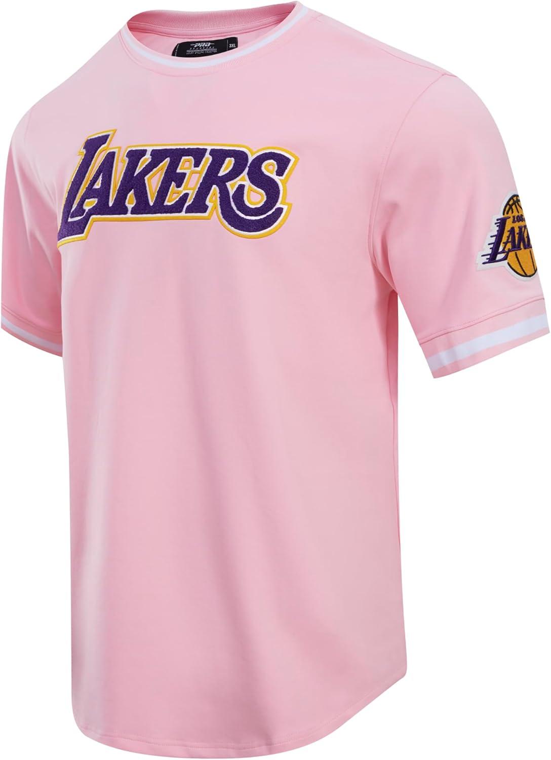 imagePro Standard Mens NBA Los Angeles Lakers Classic Chenille Short Sleeve Tee Pink XL