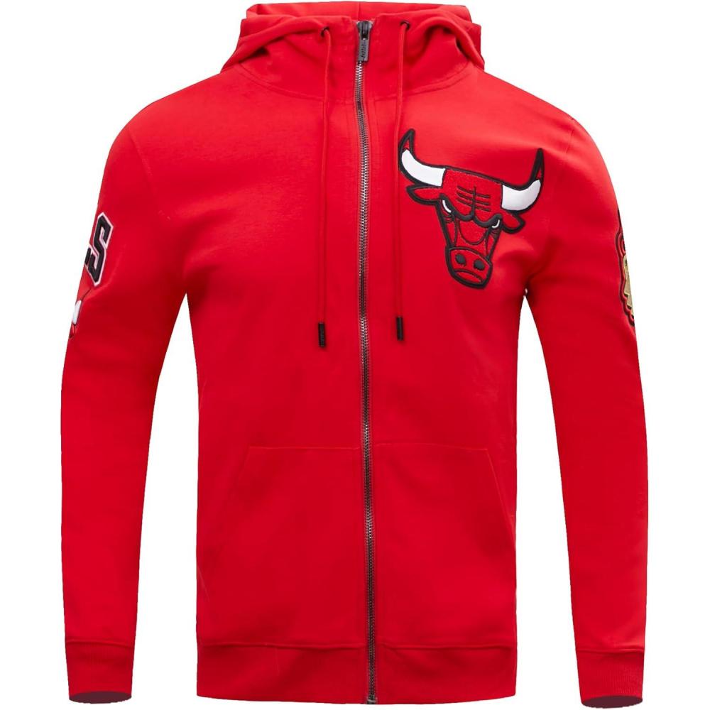 imagePro Standard Mens NBA Chicago Bulls Classic Chenille Full Zip Hoodie Red 3Xl