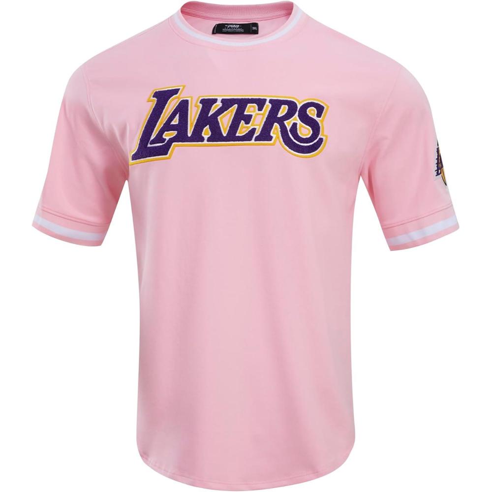 imagePro Standard Mens NBA Los Angeles Lakers Classic Chenille Short Sleeve Tee Pink XL
