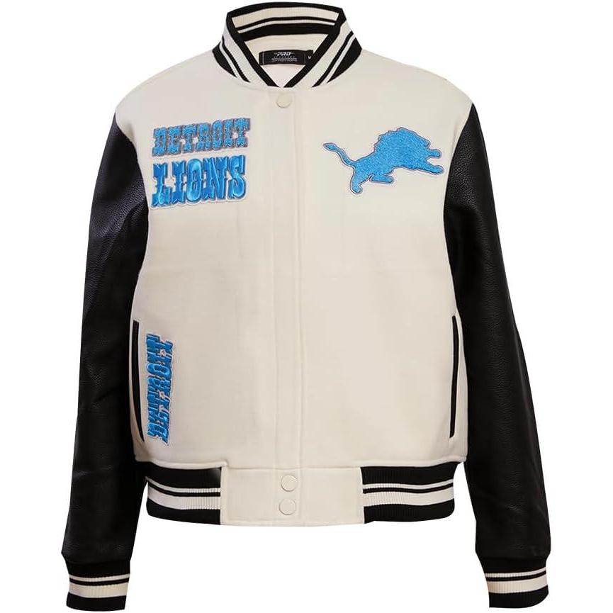 imagePro Standard Womens NFL Detroit Lions Retro Classics Varsity Jacket EggshellBlack 2XL