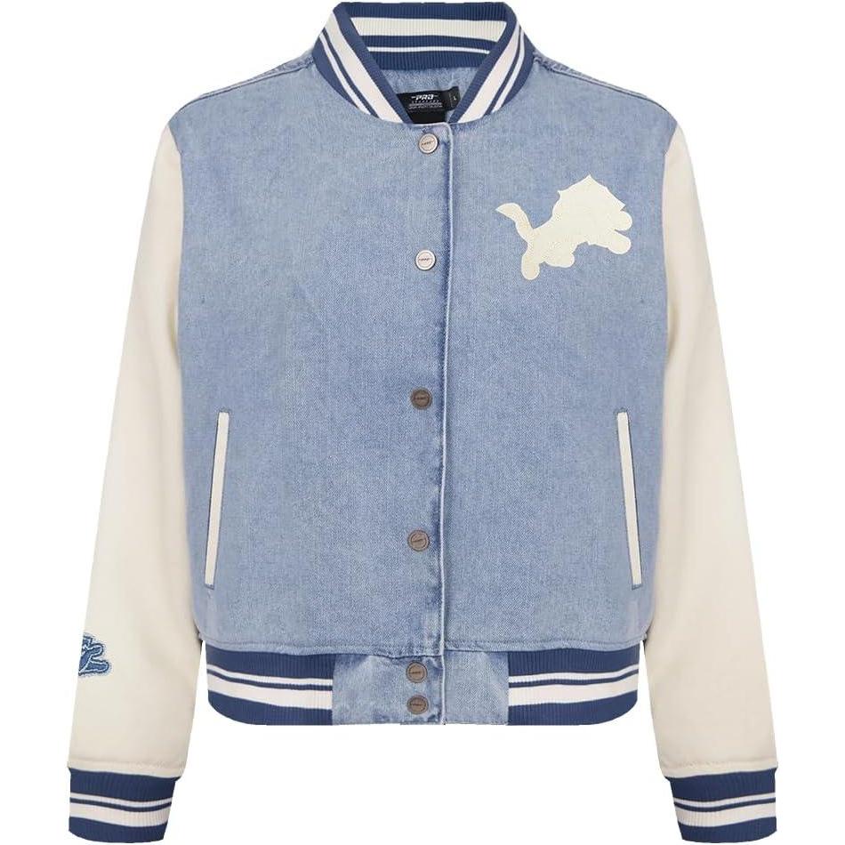 imagePro Standard Womens NFL Detroit Lions Varsity Blues Denim Jacket DenimLinen M