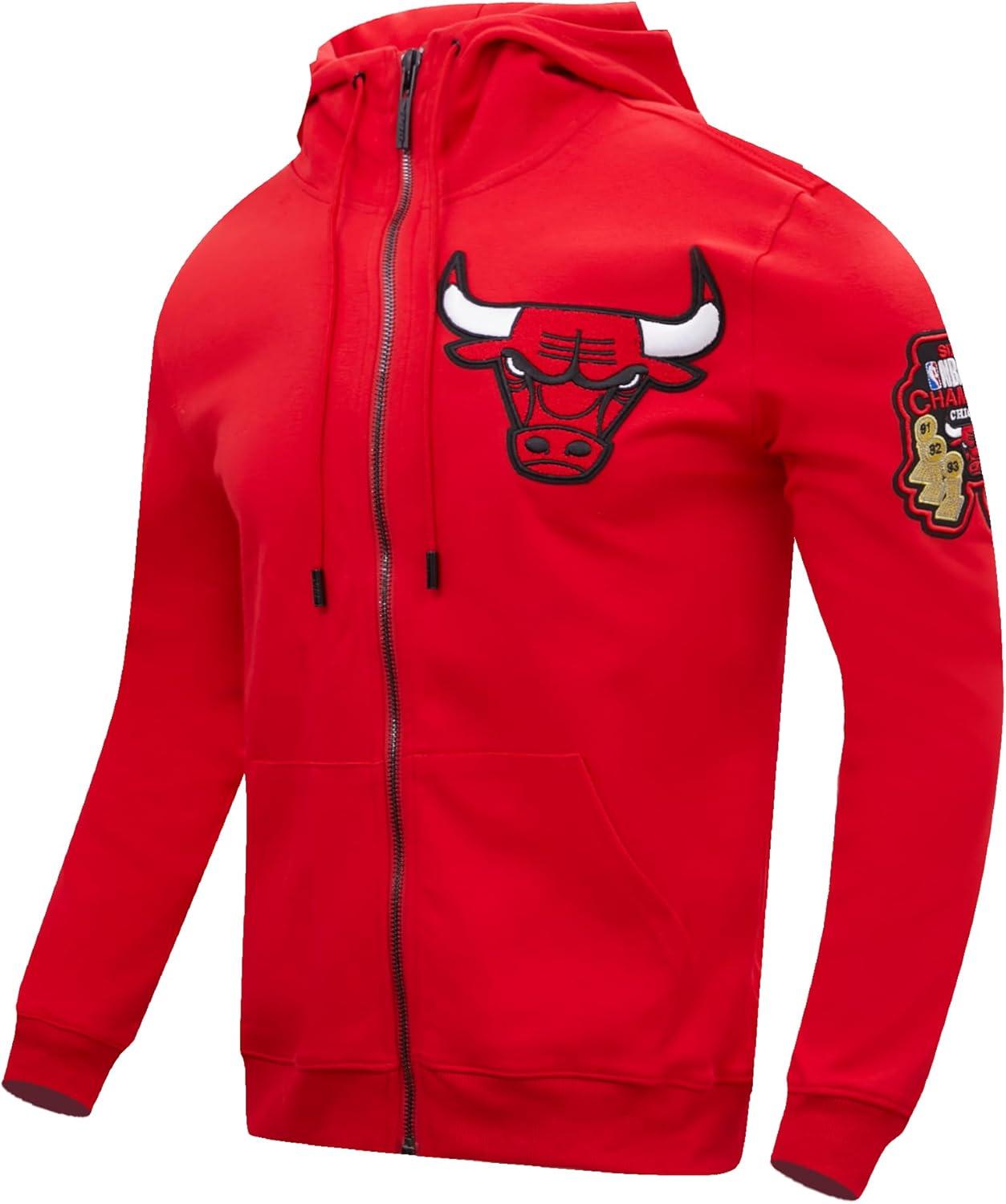 imagePro Standard Mens NBA Chicago Bulls Classic Chenille Full Zip Hoodie Red L