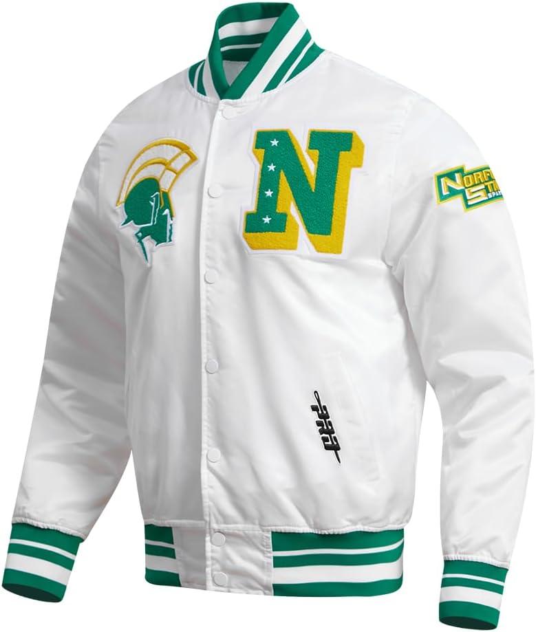 imagePro Standard Mens College Classic Chenille Satin JacketWhiteGreen