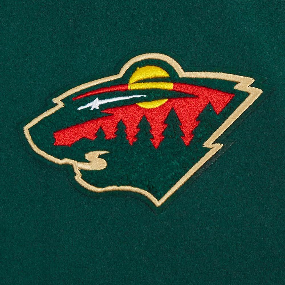 imagePro Standard NHL womens Pro Standard Womens Nhl Classic Chenille Wool Varsity JacketForest GreenWhite