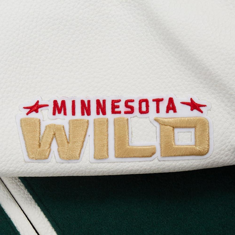 imagePro Standard NHL womens Pro Standard Womens Nhl Classic Chenille Wool Varsity JacketForest GreenWhite
