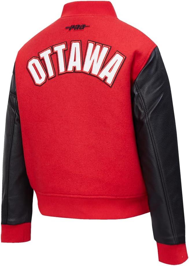 imagePro Standard NHL womens Pro Standard Womens Nhl Classic Chenille Wool Varsity JacketRedBlack
