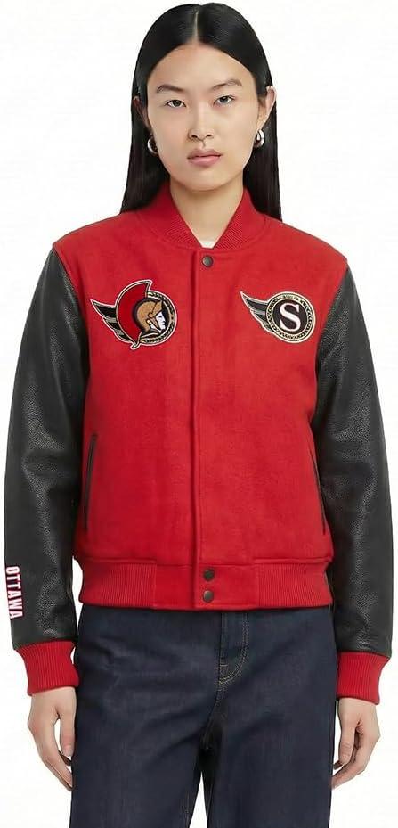 imagePro Standard NHL womens Pro Standard Womens Nhl Classic Chenille Wool Varsity JacketRedBlack