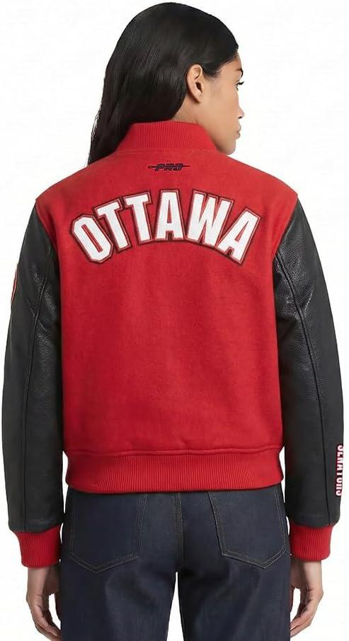 imagePro Standard NHL womens Pro Standard Womens Nhl Classic Chenille Wool Varsity JacketRedBlack