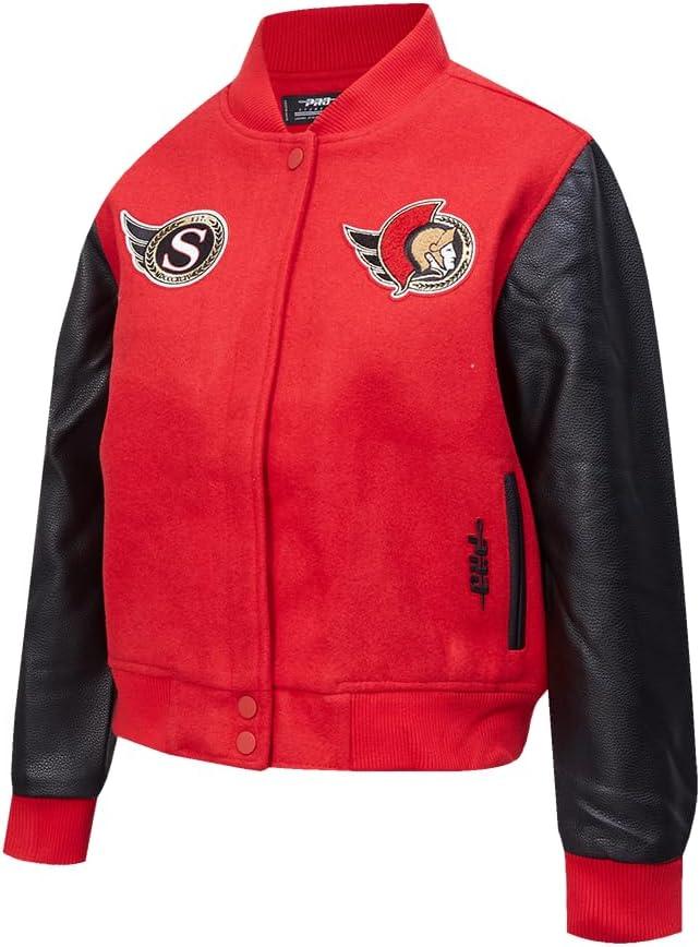 imagePro Standard NHL womens Pro Standard Womens Nhl Classic Chenille Wool Varsity JacketRedBlack