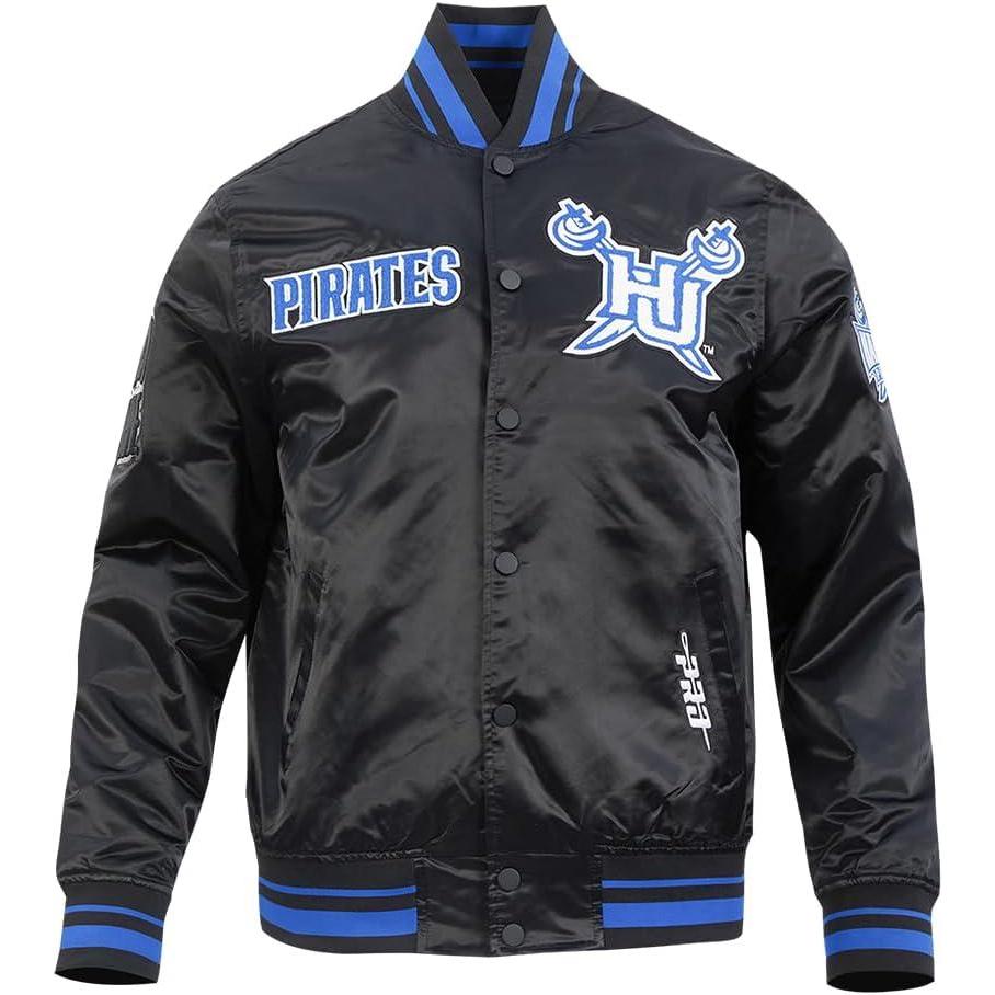 imagePro Standard Mens College Classic Chenille Satin JacketBlackRoyal BlueBlack