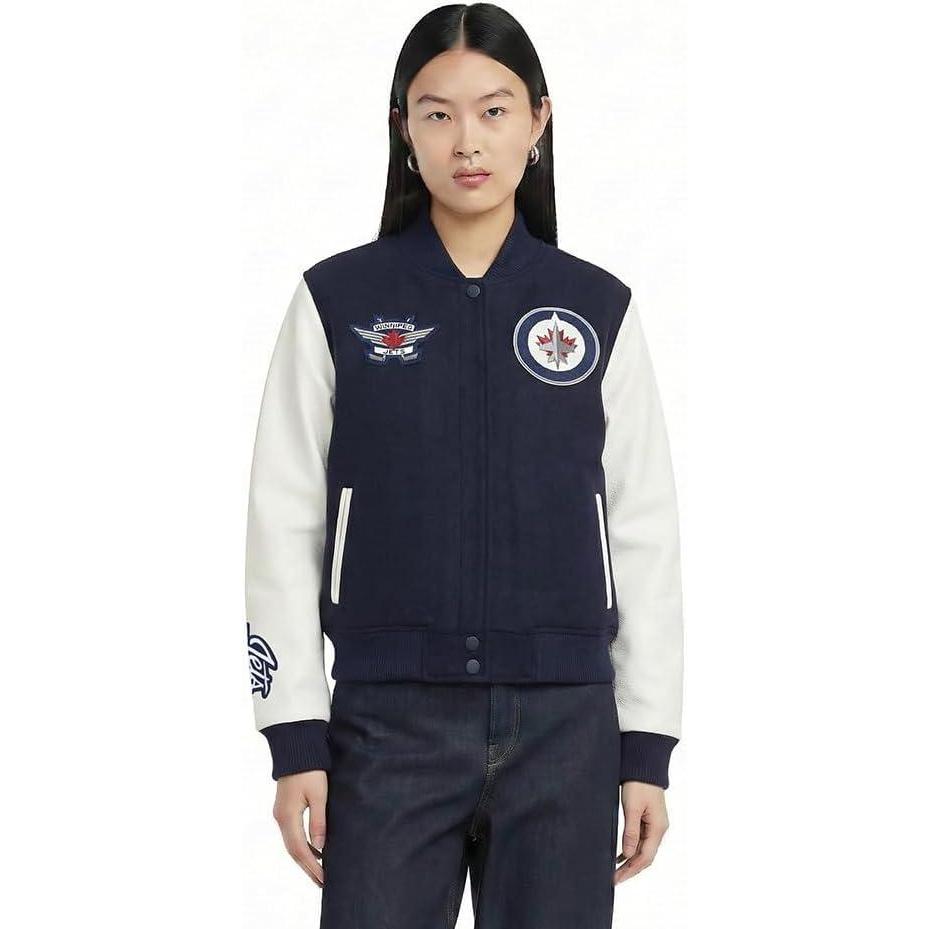 imagePro Standard NHL womens Pro Standard Womens Nhl Classic Chenille Wool Varsity JacketMidnight NavyWhite
