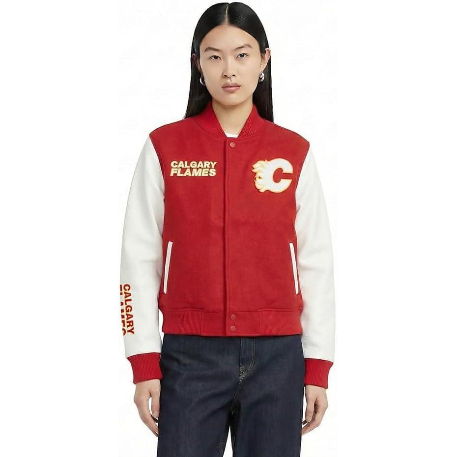 imagePro Standard NHL womens Pro Standard Womens Nhl Classic Chenille Wool Varsity JacketRedWhite