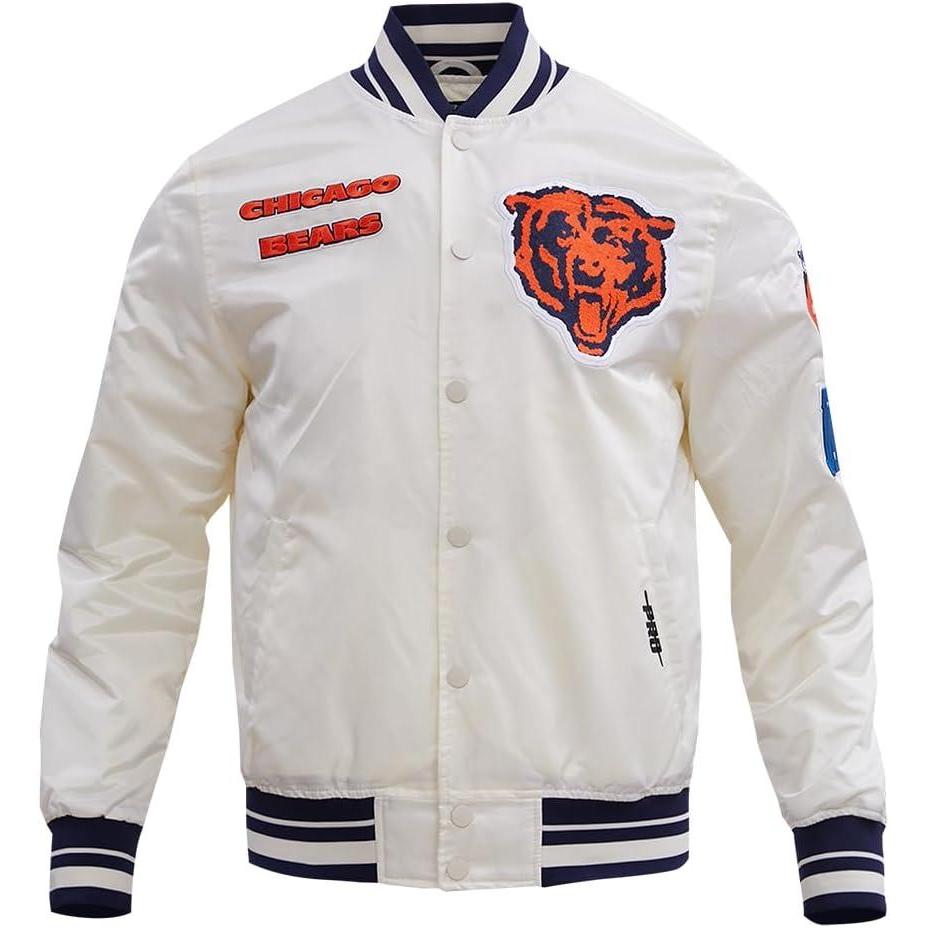 imagePro Standard Mens NFL Retro Classics Satin JacketEggshell Midnight Navy