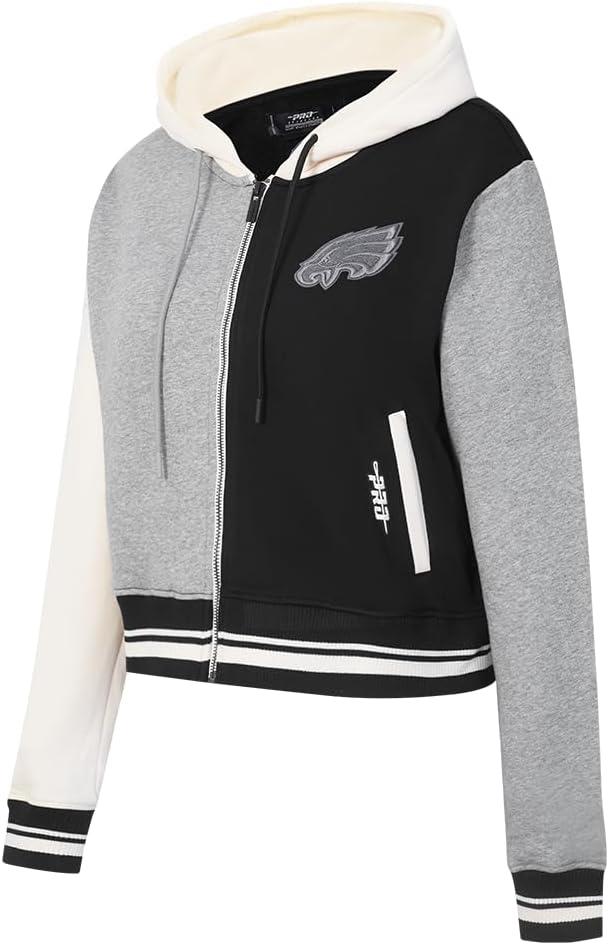 imagePro Standard Womens NFL Reverse French Terry Fleece Cropped Full Zip HoodieBlack