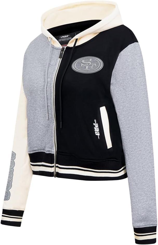 imagePro Standard Womens NFL Reverse French Terry Fleece Cropped Full Zip HoodieBlack