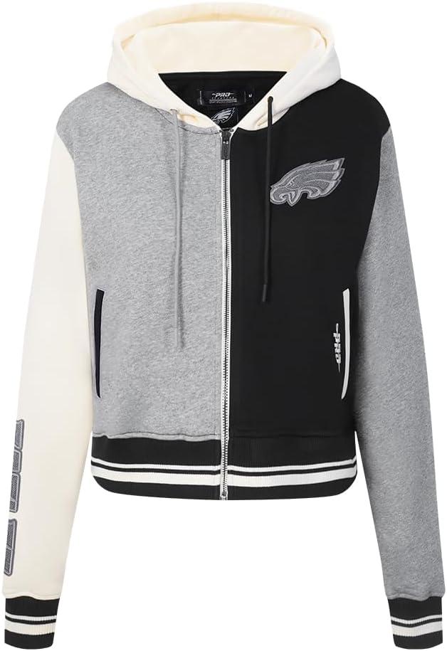 imagePro Standard Womens NFL Reverse French Terry Fleece Cropped Full Zip HoodieBlack