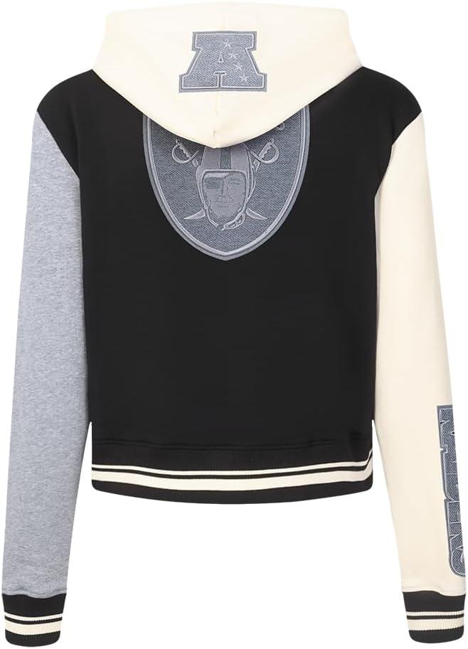 imagePro Standard Womens NFL Reverse French Terry Fleece Cropped Full Zip HoodieBlackGrayEggshell