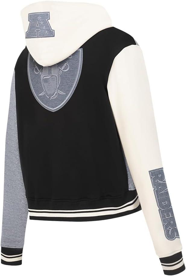 imagePro Standard Womens NFL Reverse French Terry Fleece Cropped Full Zip HoodieBlackGrayEggshell