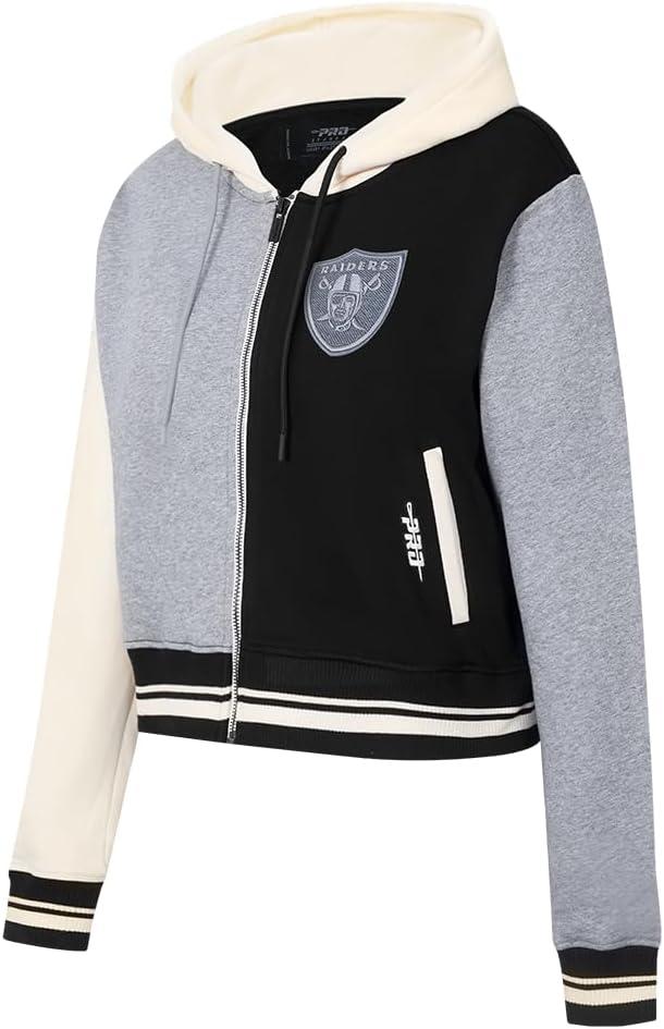 imagePro Standard Womens NFL Reverse French Terry Fleece Cropped Full Zip HoodieBlackGrayEggshell