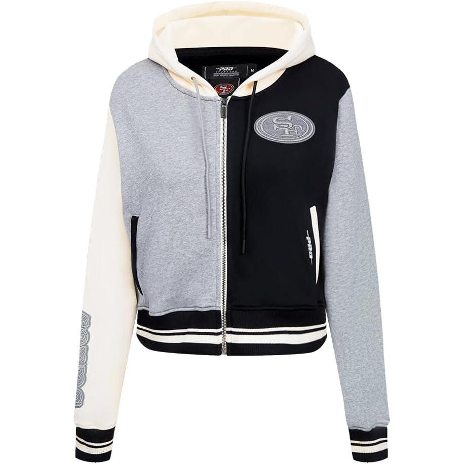 imagePro Standard Womens NFL Reverse French Terry Fleece Cropped Full Zip HoodieBlack