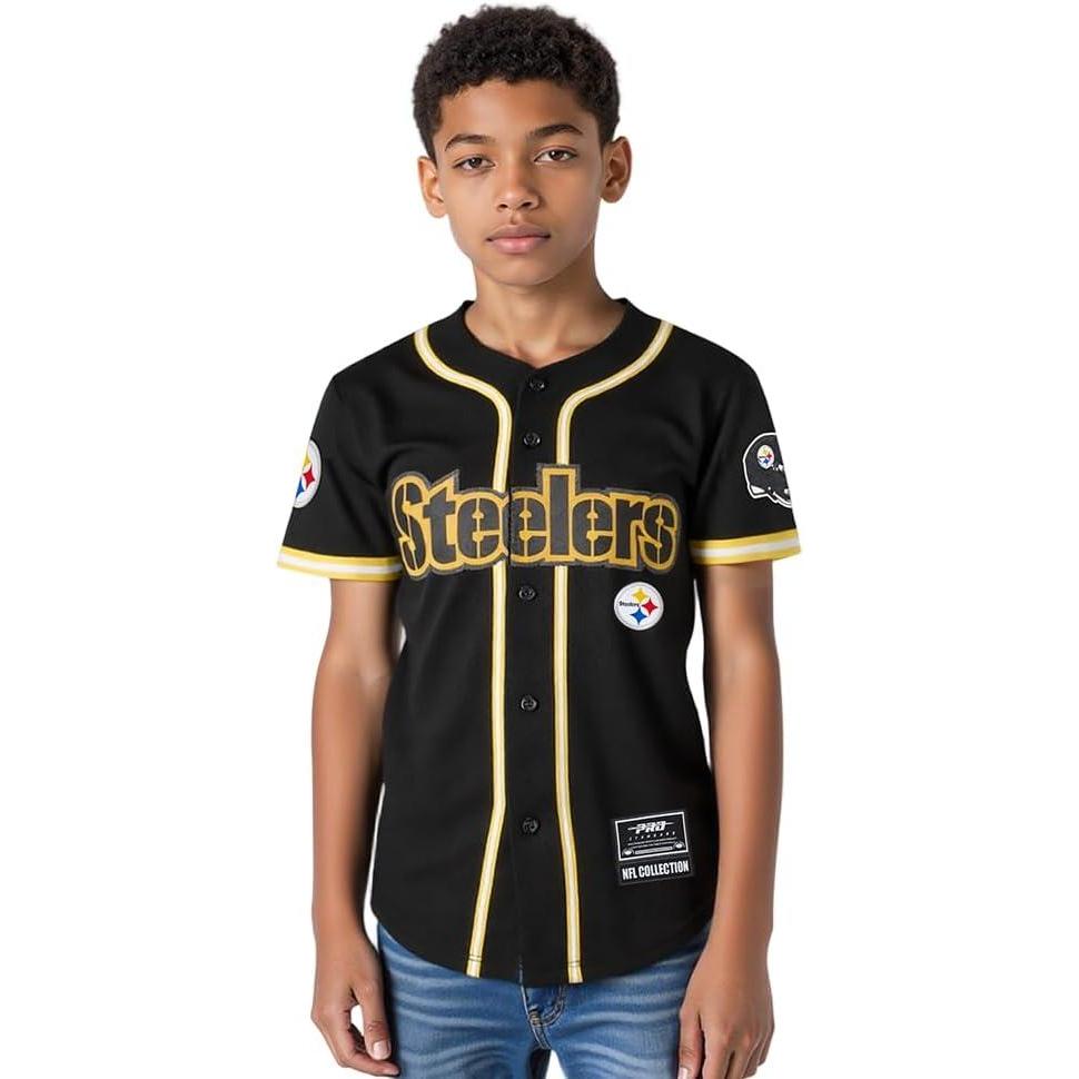 imagePro Standard Big Boys NFL Pittsburgh Steelers Mesh Button Down Mesh Top BlackYellow L