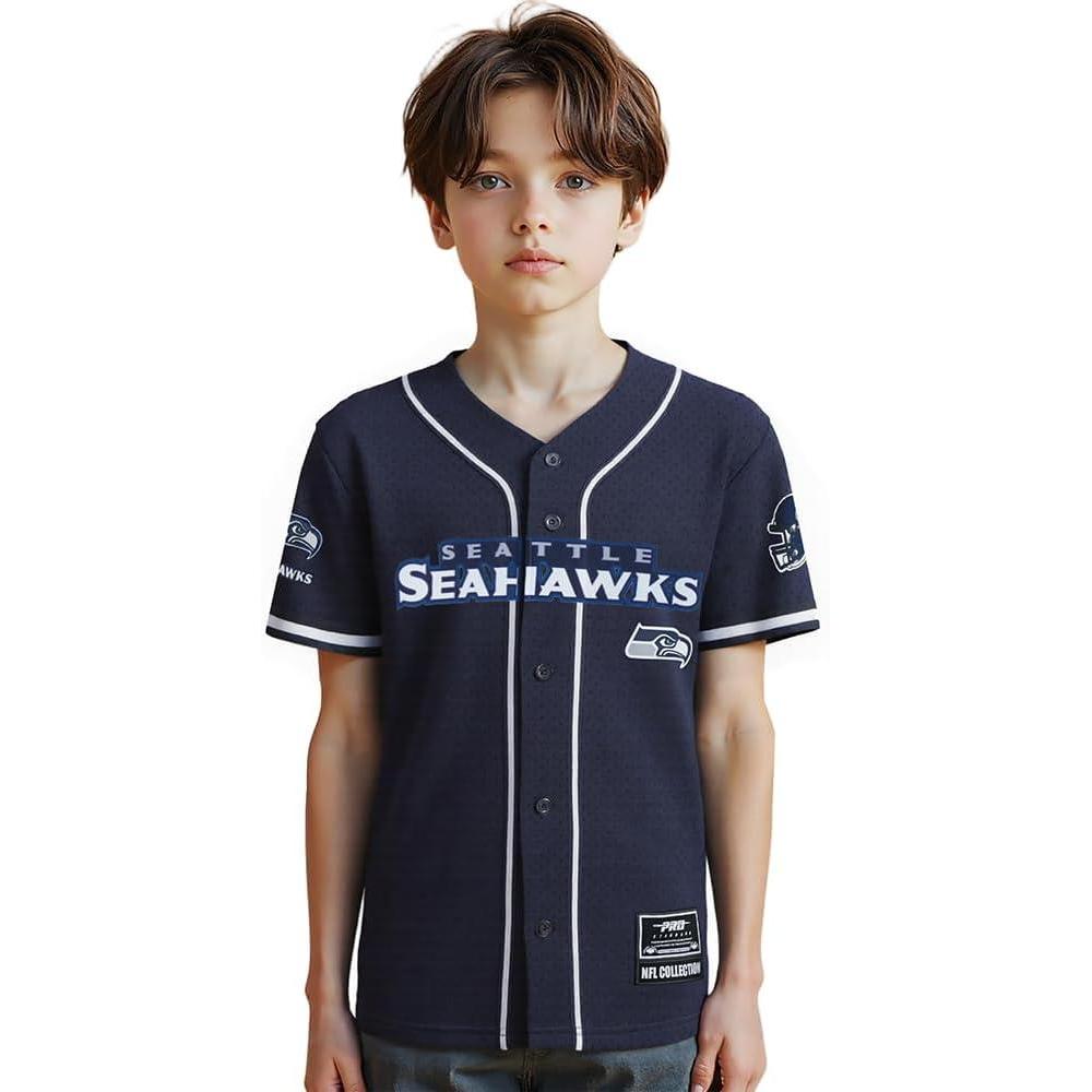 imagePro Standard Big Boys NFL Seattle Seahawks Mesh Button Down Mesh Top Midnight Navy XL