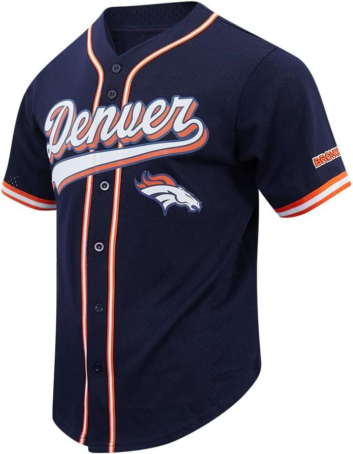imagePro Standard Mens NFL Script Tail Button Down Mesh TopMidnight NavyOrange