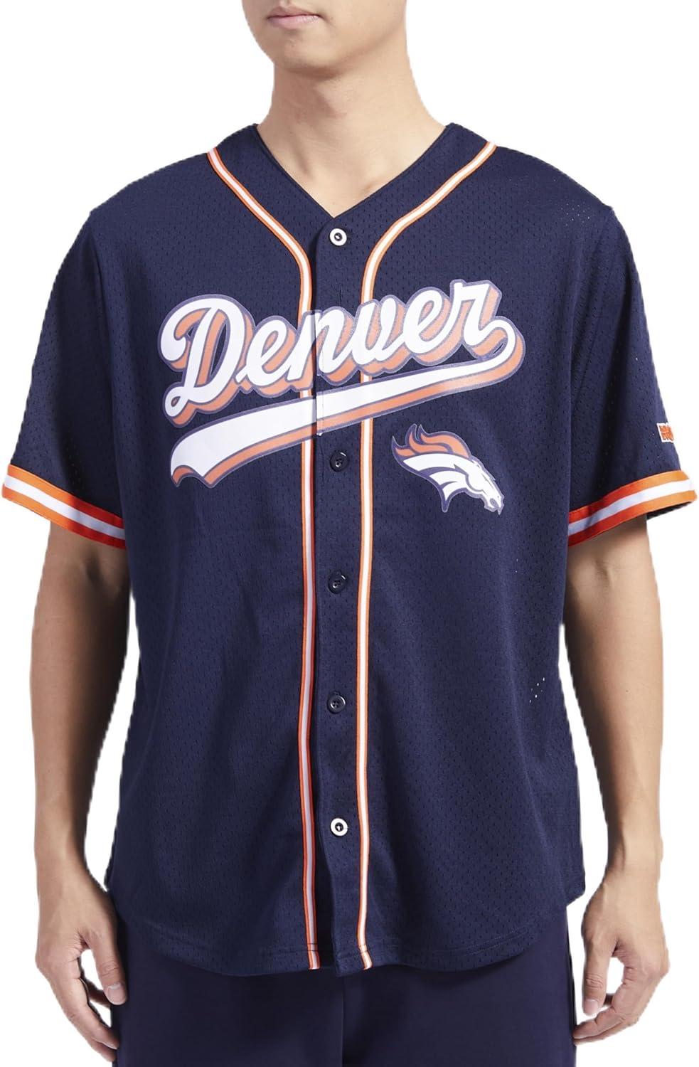 imagePro Standard Mens NFL Script Tail Button Down Mesh TopMidnight NavyOrange