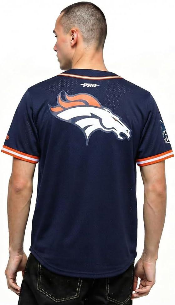 imagePro Standard Mens NFL Script Tail Button Down Mesh TopMidnight NavyOrange