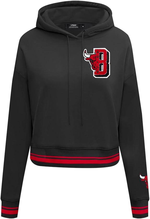 imagePro Standard NBA womens Womens Nba Mash Up Brushed Back French Terry Cropped Pullover HoodieBlackRedBlack