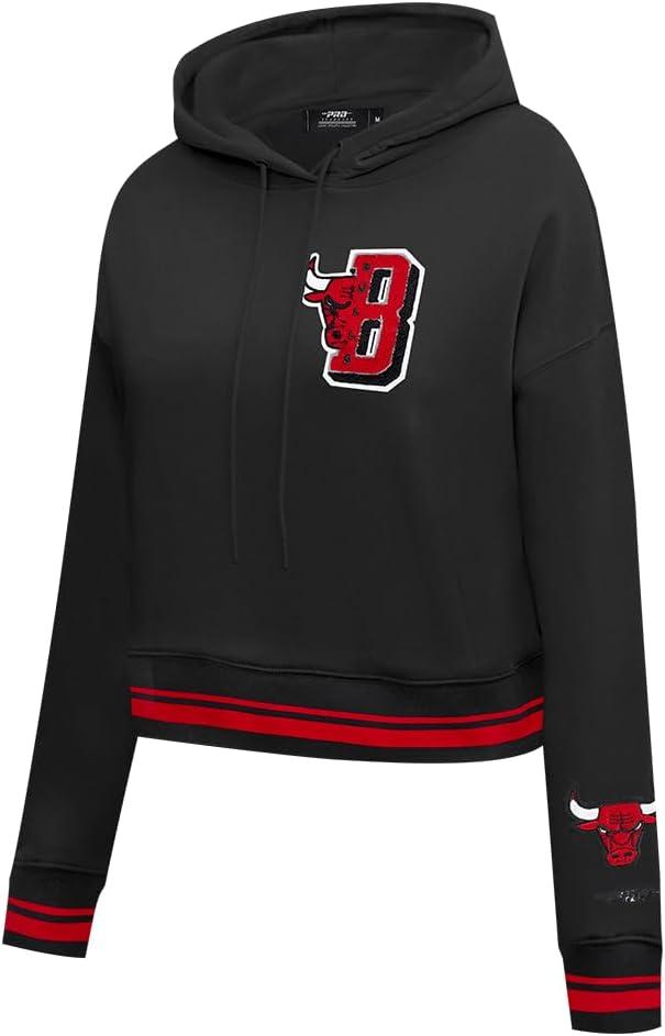 imagePro Standard NBA womens Womens Nba Mash Up Brushed Back French Terry Cropped Pullover HoodieBlackRedBlack