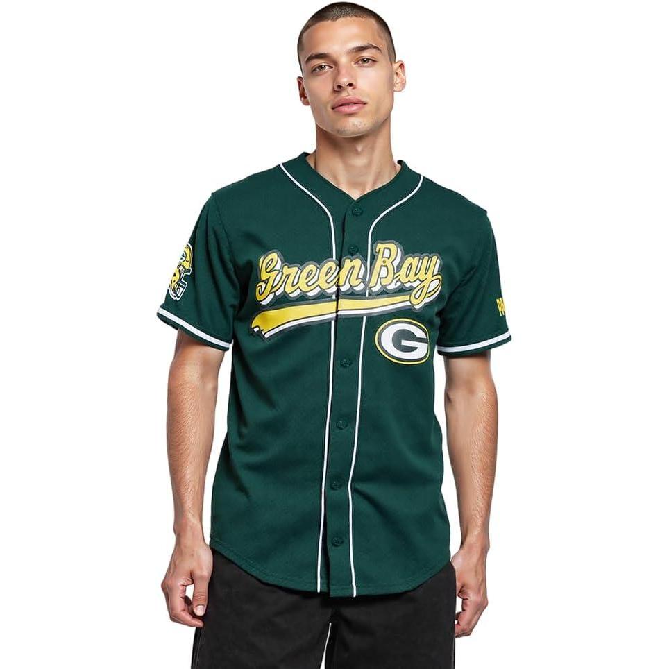 imagePro Standard Mens NFL Script Tail Button Down Mesh TopForest Green