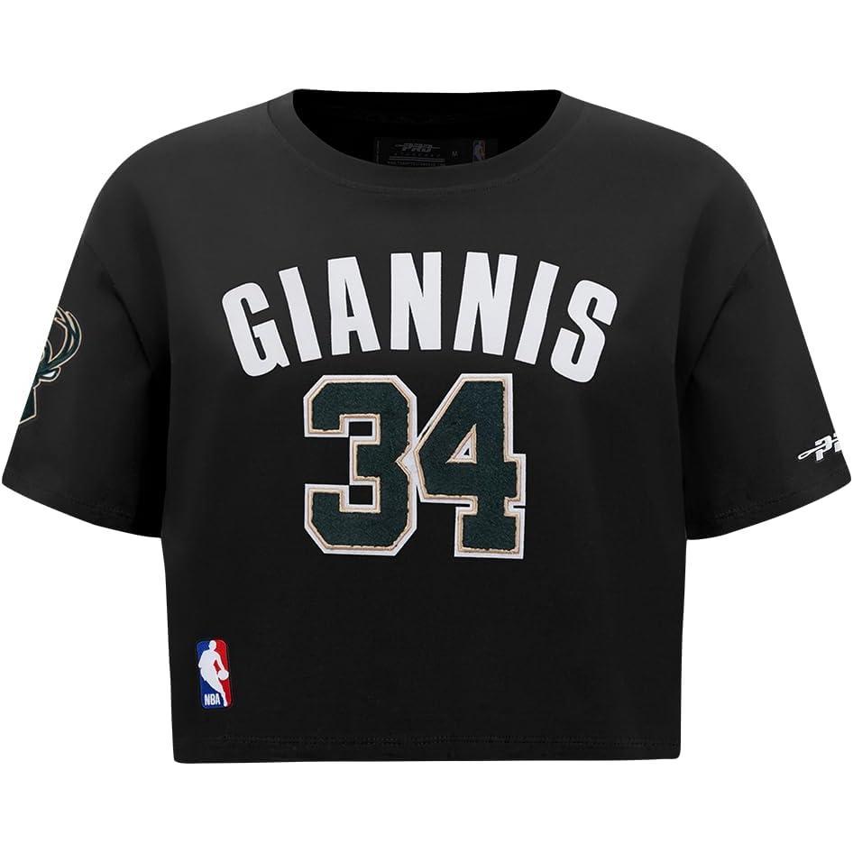 imagePro Standard NBA Womens Womens NBA Milwaukee Bucks Classic Player Cotton Short Sleeve Boxy TeeBlack