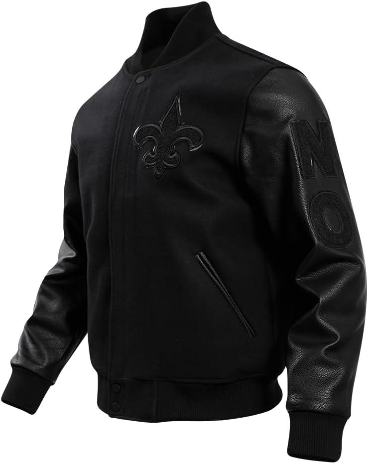 imagePro Standard Mens NFL New Orleans Saints Classic Triple Black Varsity Jacket M