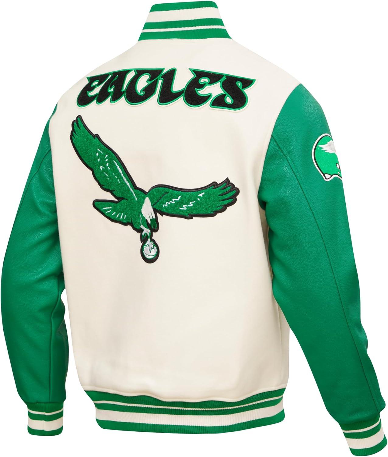 imagePro Standard Mens NFL Retro Classics Varsity JacketEggshell Kelly Green